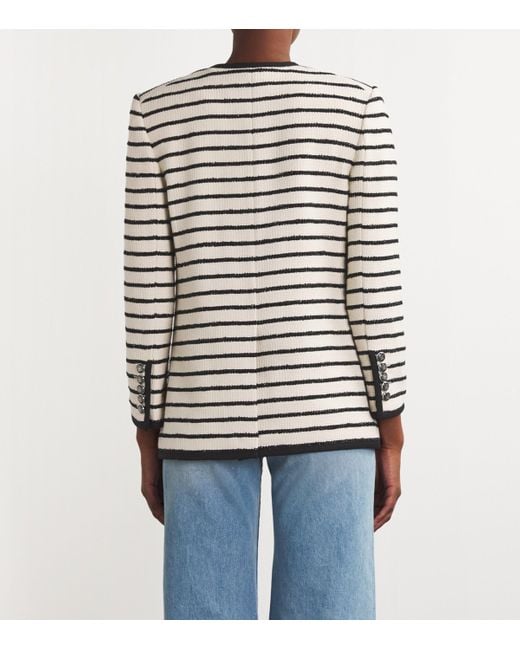 Veronica Beard White Striped-Knit Foster Dickey Jacket