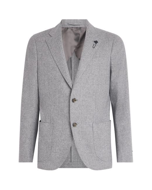 Lardini Gray Virgin Wool-Cashmere Check Blazer for men