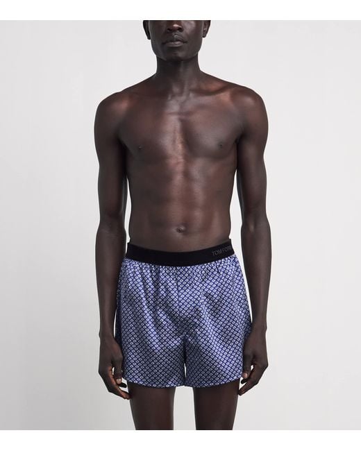 Tom Ford Blue Stretch-Silk Printed Boxer Shorts for men