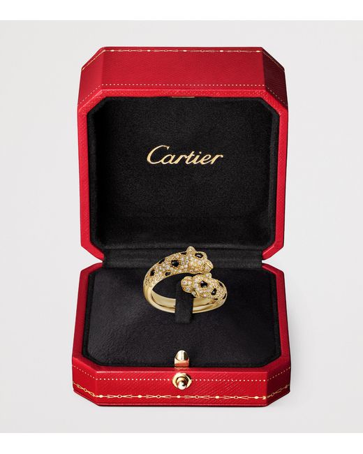 Cartier Metallic Diamond, Emerald And Onyx Panthère De Ring