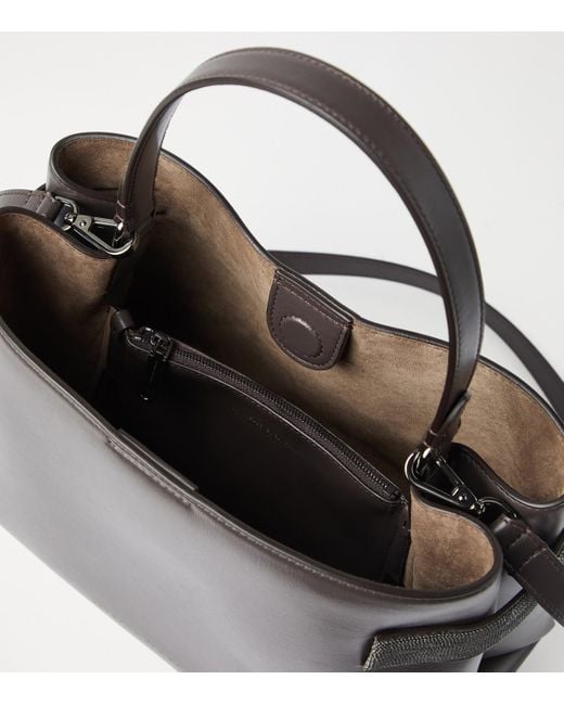 Brunello Cucinelli Black Leather Essence Top-Handle Bag