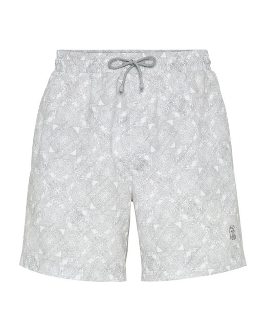 Brunello Cucinelli Gray Printed Swim Shorts for men