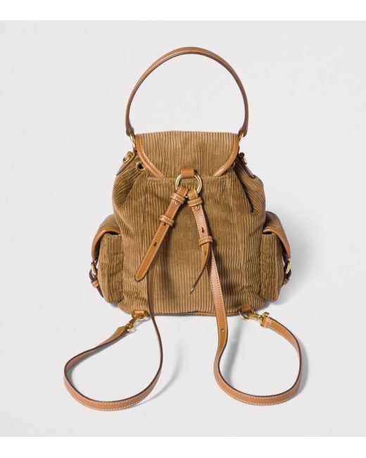 Miu Miu Brown Medium Corduroy Leather-Trim Backpack