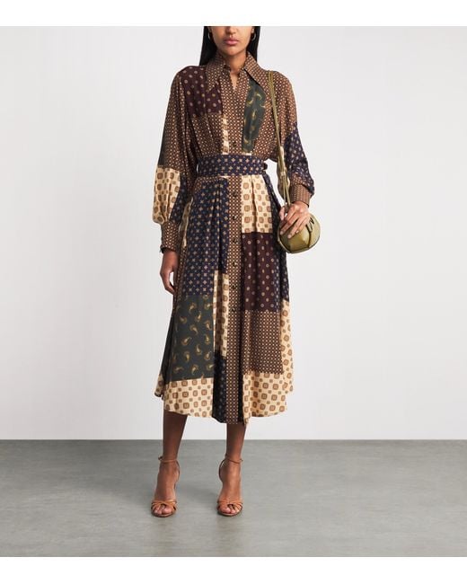 Zimmermann Brown Printed Tuck Midi Dress
