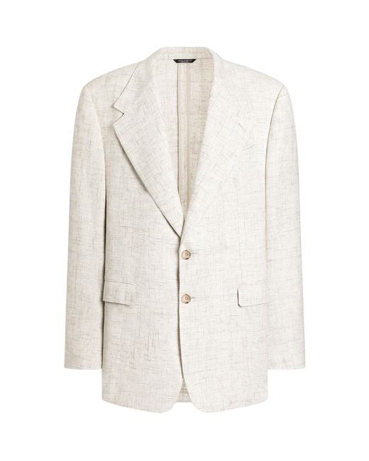 Dolce & Gabbana White Linen-Wool Tweed Blazer for men