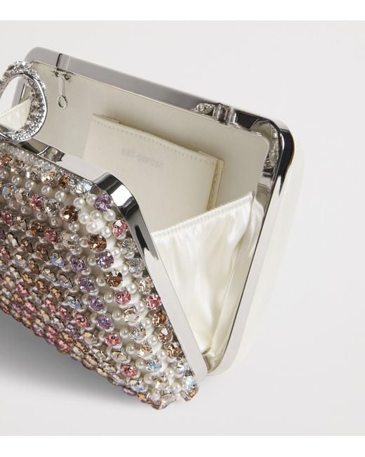 Self-Portrait Gray Crystal-Embellished Clutch Bag