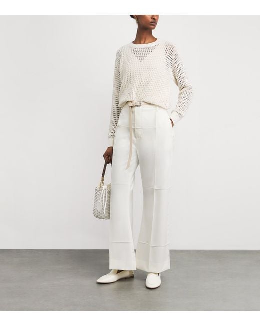 Eleventy White Silk Open-Knit Sweater