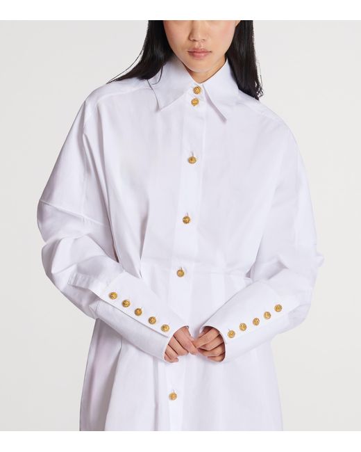 Balmain White Cotton Poplin Shirt Dress