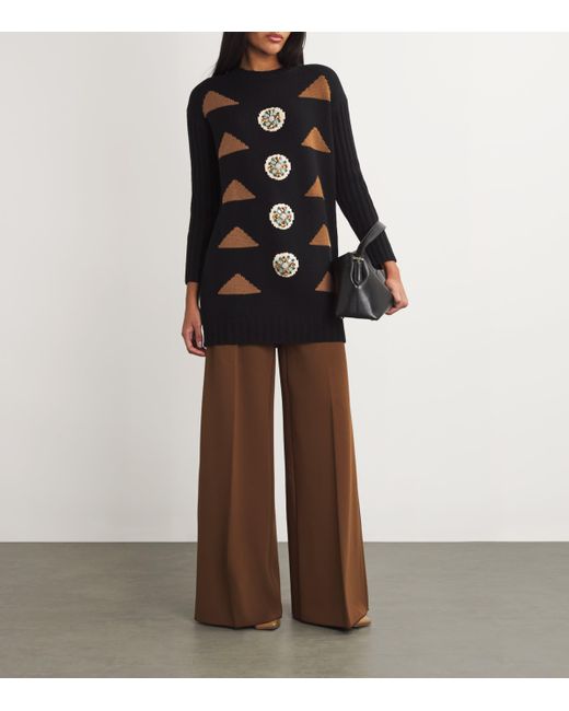 Max Mara Black Wool-Cashmere Jacquard Mini Dress