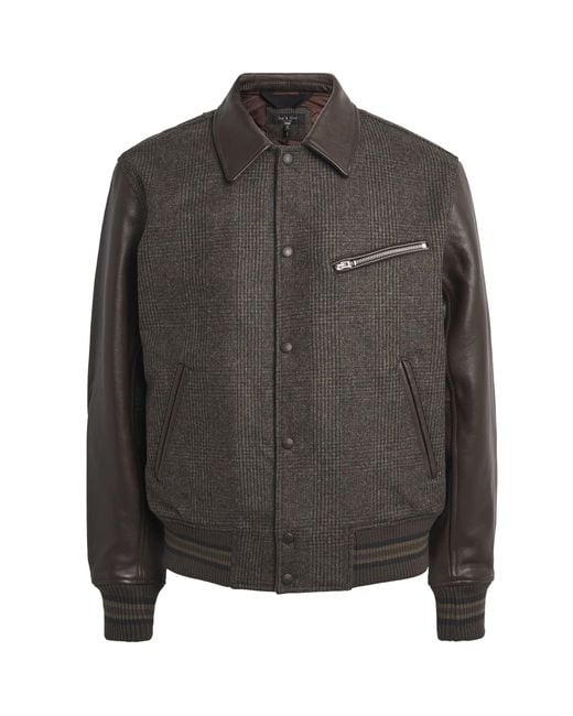 Rag & Bone Gray Wool Leather-Trim Bomber Jacket for men