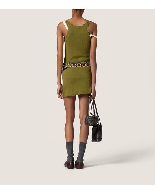 Miu Miu Green Cotton Lace-Trim Mini Dress