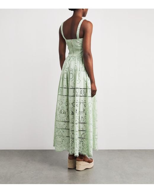 Alice + Olivia Green Cotton Embroidered Anya Maxi Dress