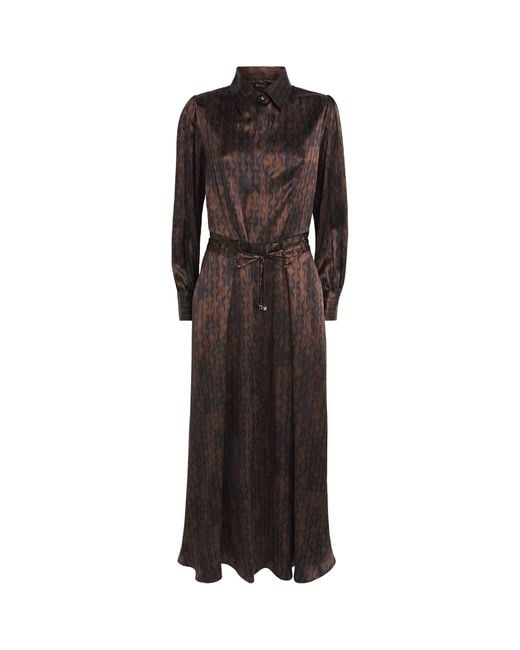 Kiton Brown Silk Printed Midi Dress