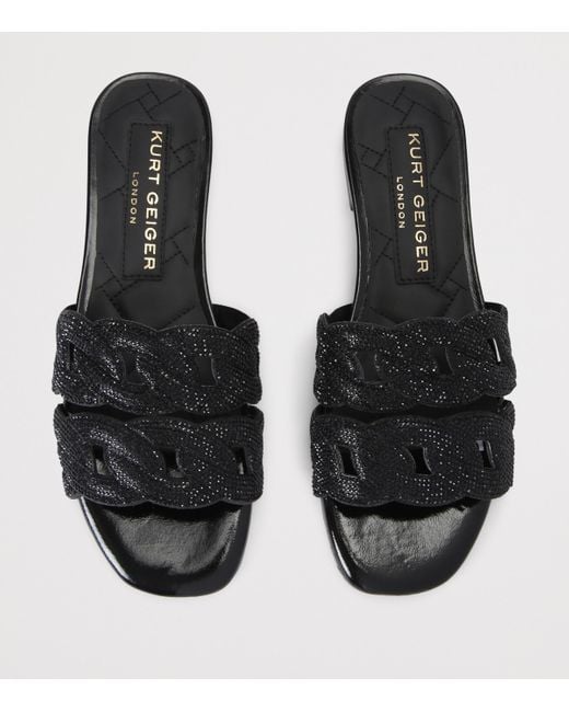 Kurt Geiger Black Leather Embellished Chain Sandals