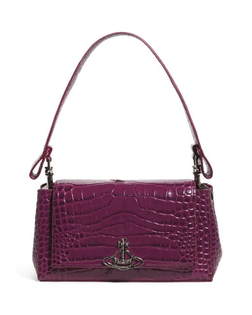 Vivienne Westwood Purple Small Croc-Embossed Hazel Shoulder Bag