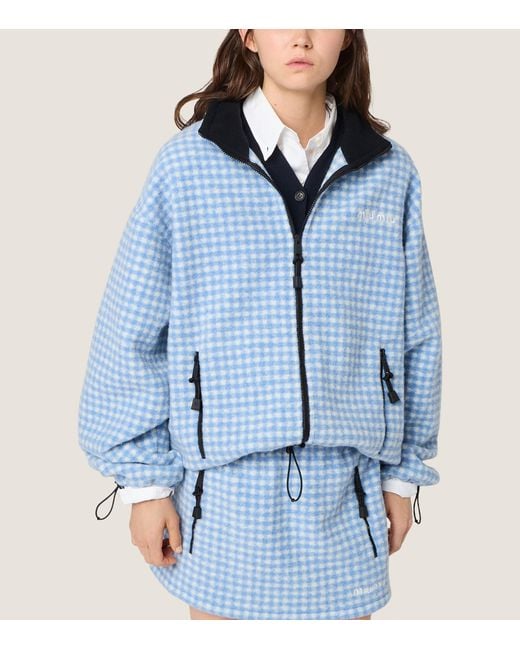 Miu Miu Blue Fleece Gingham Print Jacket