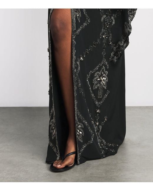 Johanna Ortiz Black Silk Mystical Gaucho Cape Dress