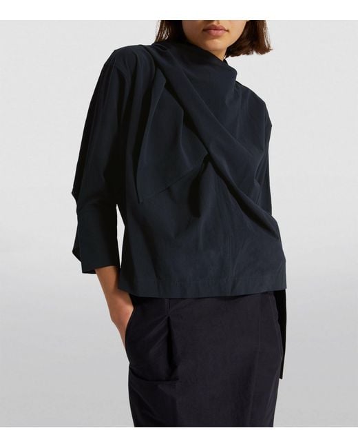 Issey Miyake Blue Cotton Voile Draped Blouse