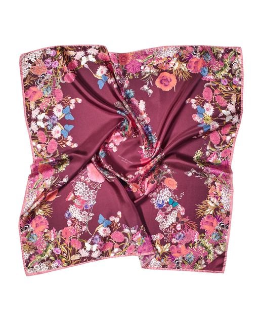 Aspinal Red Silk Floral Scarf
