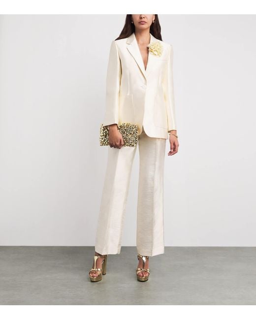 Sandro White Satin Flower-Corsage Blazer