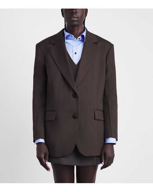 Sandro Brown Striped Single-Breasted Blazer