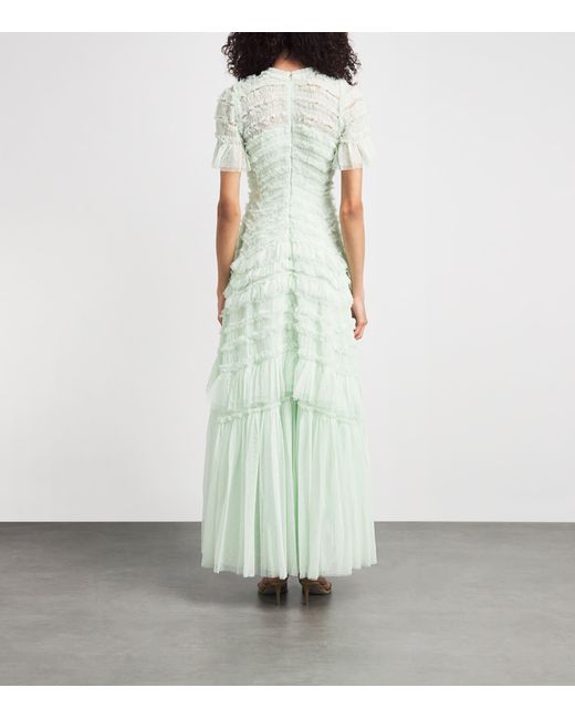Needle & Thread White Tulle Ruffle Valentine Maxi Dress