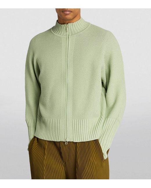 Homme Plissé Issey Miyake Green Crochet Zip-up Cardigan for men