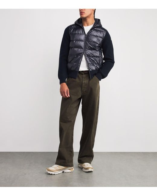 Moncler Blue Wool Down-Front Hoodie for men