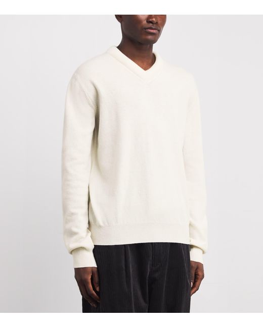 Jil Sander White Wool V-Neck Sweater for men