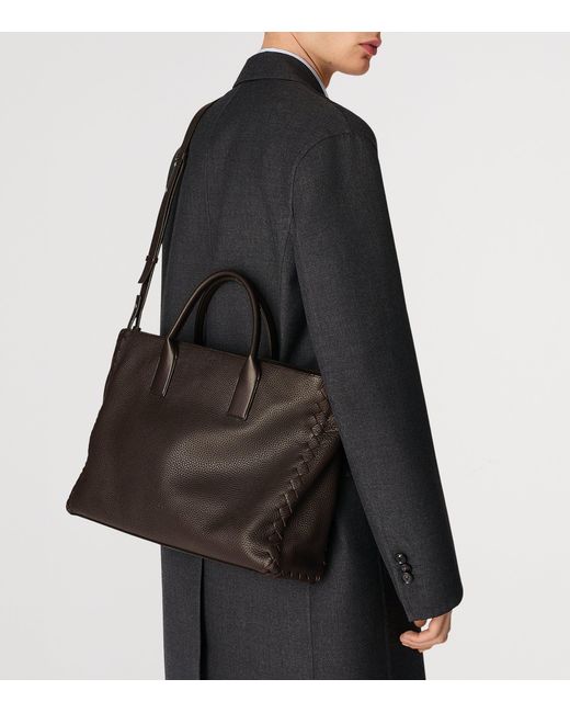 Bottega Veneta Black Large Grained Leather Interview Briefcase for men