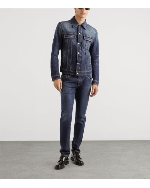 Dolce & Gabbana Blue Embroidered Slim Jeans for men