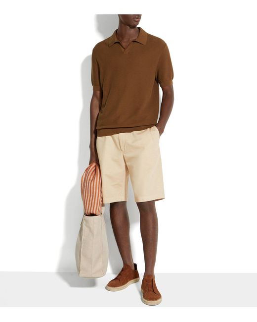 Zegna Brown Cotton Foliage Polo Shirt for men