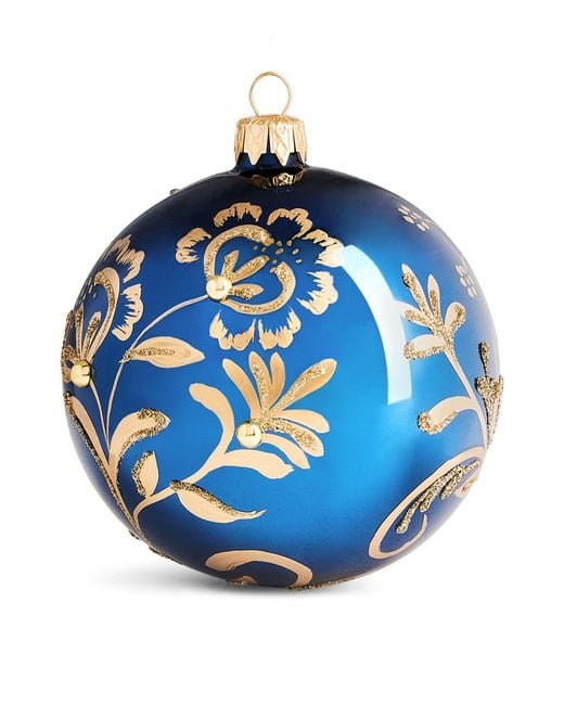 Harrods Blue Glitter Floral Bauble
