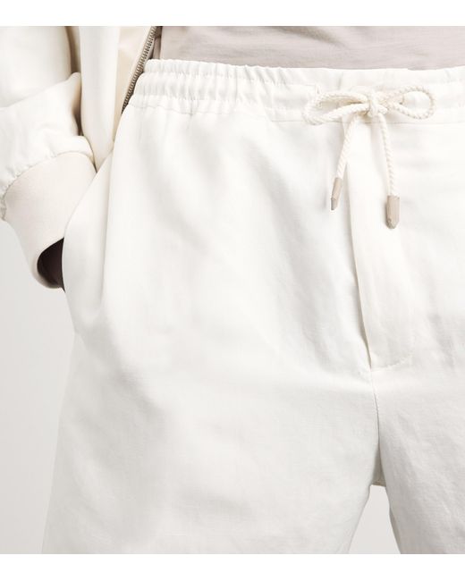 Canali White Linen-Silk Drawstring Shorts for men