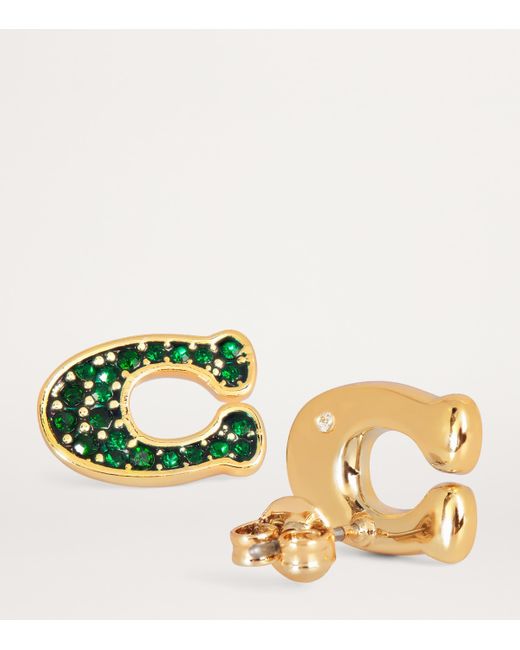 COACH Green Embellished Monogram Stud Earrings