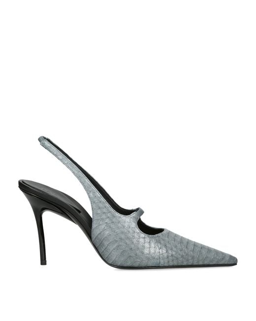 Alaïa Gray Leather Croc-Effect Drop Slingback Pumps 90