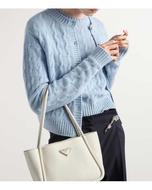 Prada Blue Cashmere Cable-Knit Cardigan