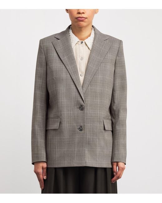 Maje Gray Wool-Blend Check Blazer