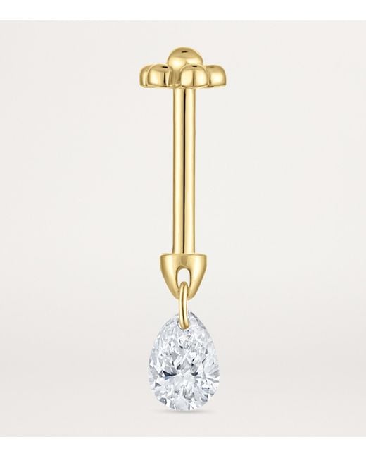 Maria Tash Metallic Floating Pear Diamond Charm Threaded Stud Earring