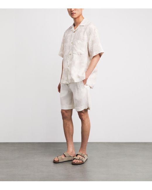 Eleventy White Linen Printed Bowling Overshirt for men