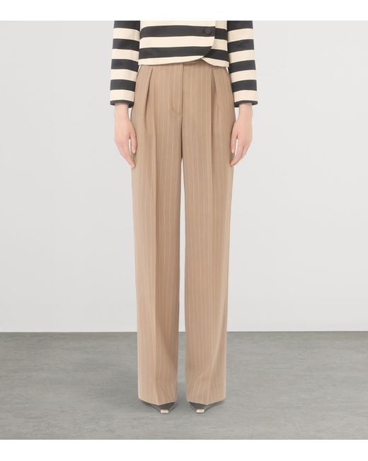 Valentino Natural Wool Pinstripe Wide-Leg Trousers