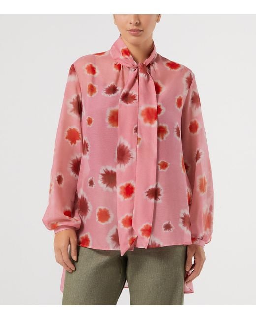 Marina Rinaldi Pink Cotton-Silk Printed Blouse