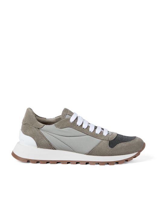 Brunello Cucinelli White Techno-Suede Runner Sneakers