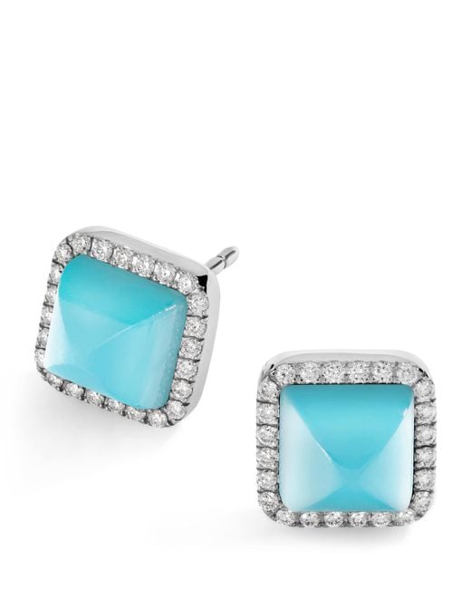 Marli New York Blue Diamond And Chalcedony Cleo Pyramid Earrings