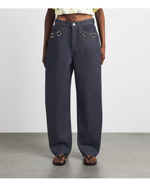 Sandro Blue Metal-Detail Barrel Jeans