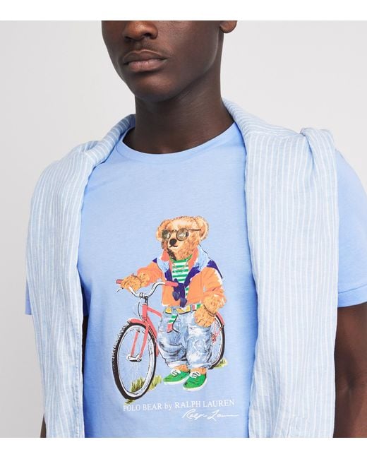 Polo Ralph Lauren Blue Cotton Polo Bear Bicycle Slim T-Shirt for men