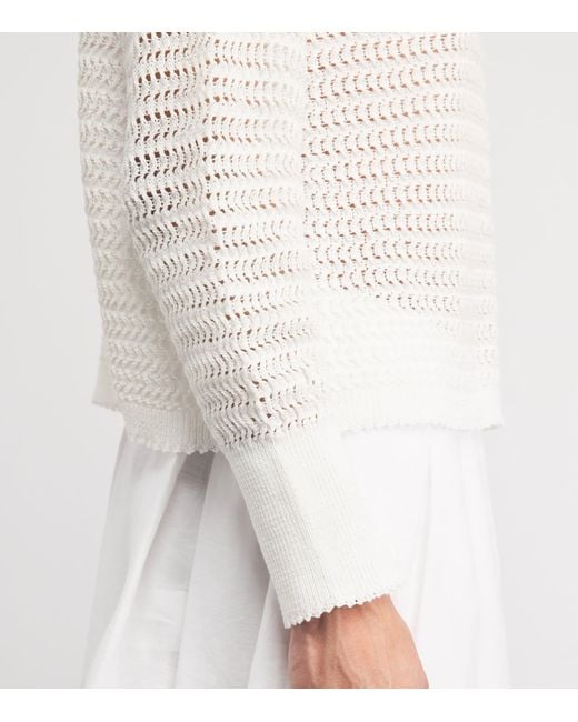 Lafayette 148 New York White Cotton Open-Knit Sweater