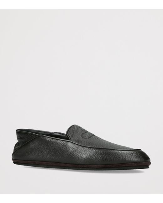 John Lobb Black Leather Kingston Ii Slippers for men