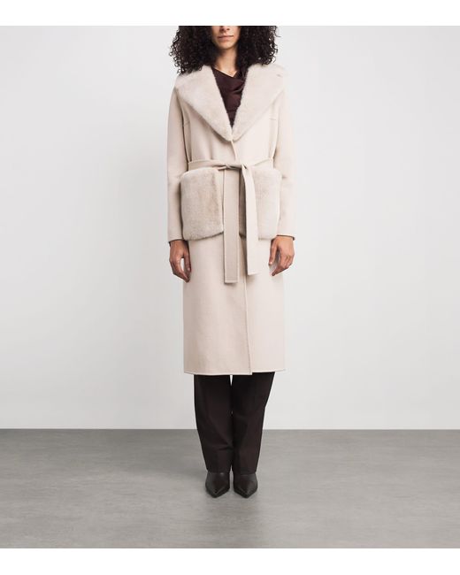 Yves Salomon Natural Cashmere-Mink Belted Long Coat