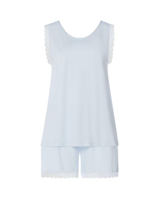 Hanro Blue Cotton Sleeveless Short Inaya Pyjama Set